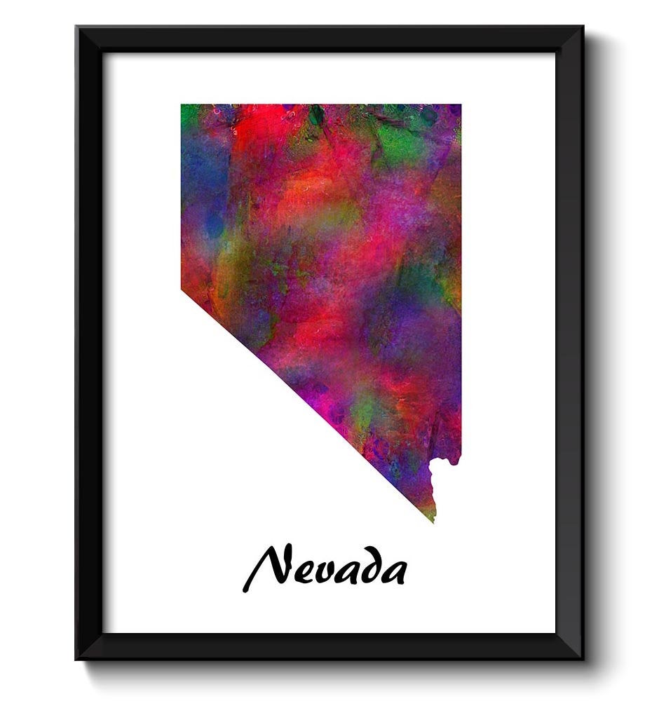 Nevada Map State Watercolor Painting Poster Print USA United States Modern Abstract Landscape Art Co