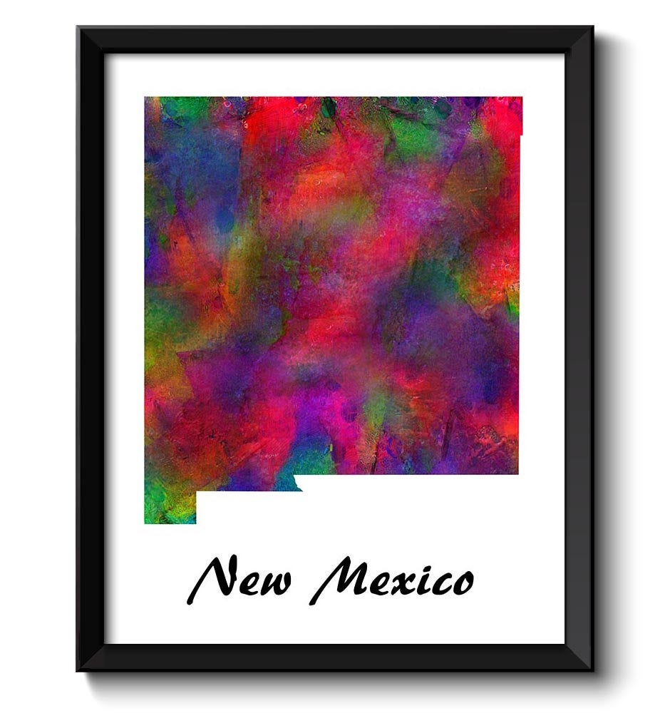 New Mexico Map State Watercolor Painting Poster Print USA United States Abstract Landscape Art Color