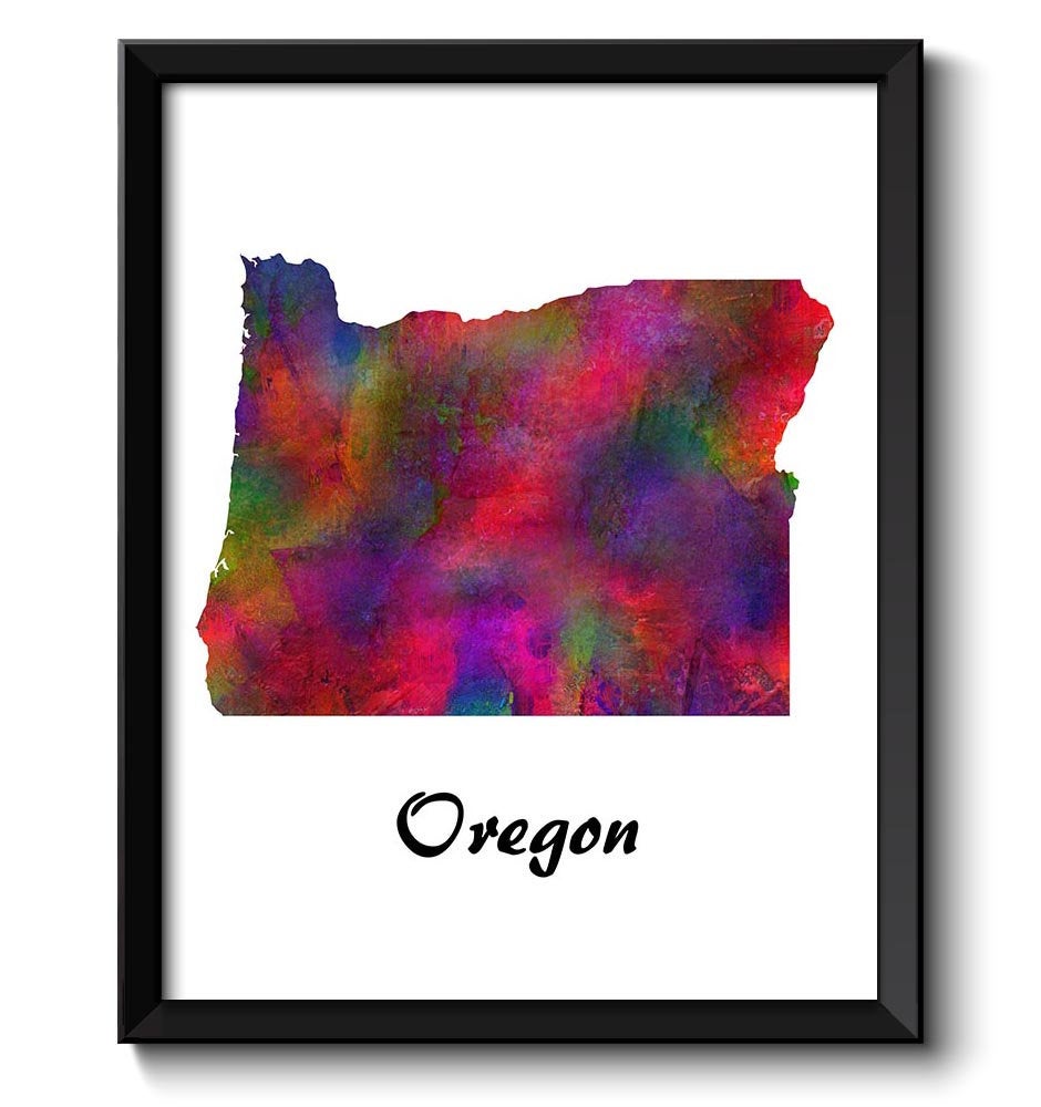 Oregon Map State Watercolor Painting Poster Print USA United States Modern Abstract Landscape Art Co