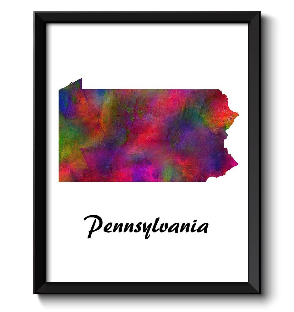 Pennsylvania Map State Watercolor Painting Poster Print USA United States Abstract Landscape Art Col