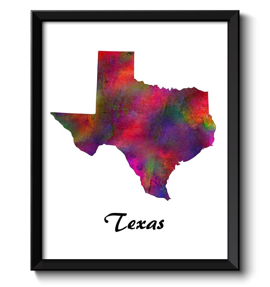 Texas Map State Watercolor Painting Poster Print USA United States Modern Abstract Landscape Art Col