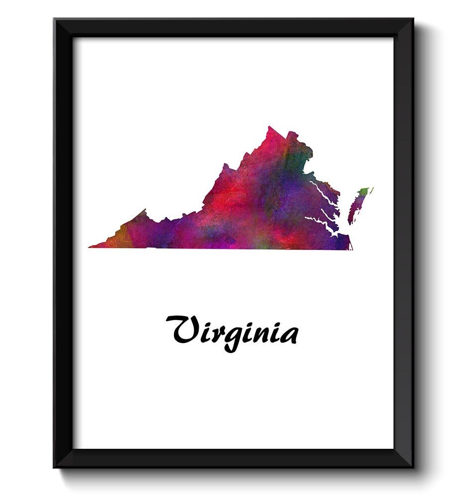 Virginia Map State Watercolor Painting Poster Print USA United States Abstract Landscape Art Colorfu