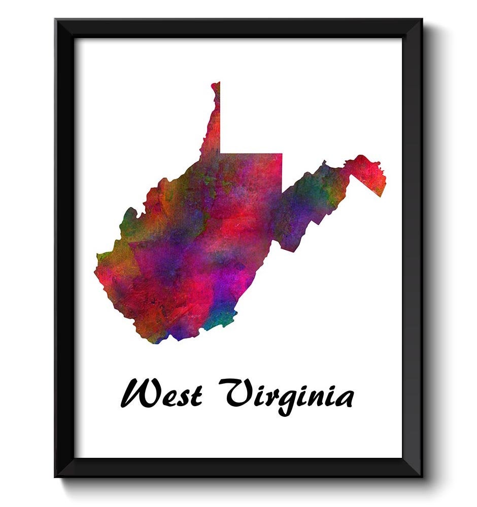 West Virginia Map State Watercolor Painting Poster Print USA United States Abstract Landscape Art Co