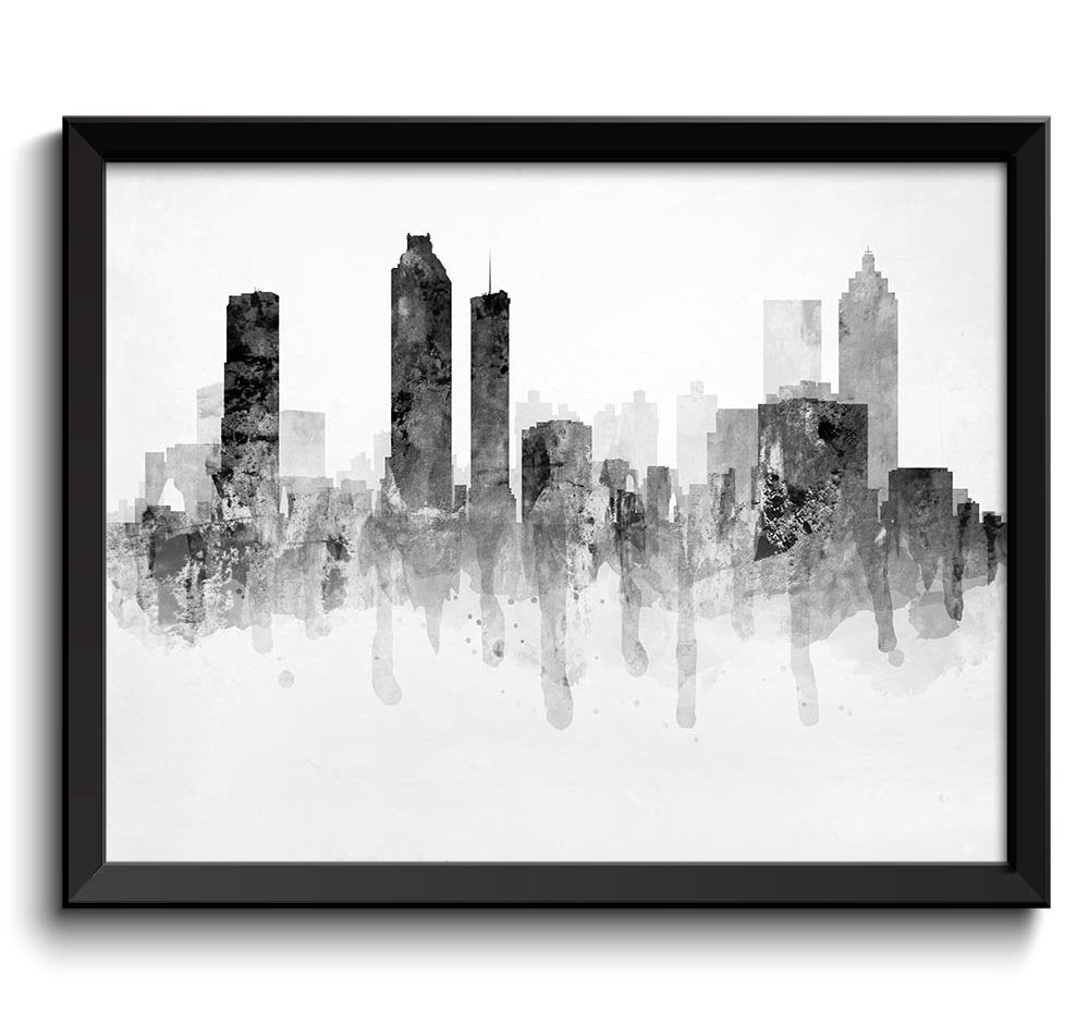 Georgia Grey and White Atlanta Skyline USA United States Cityscape Black Art Print Poster Watercolor