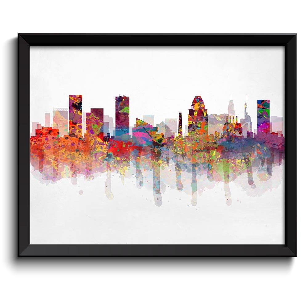 Baltimore Rainbow Red Purple Yellow Blue Skyline Maryland USA United States Cityscape Art Print Post