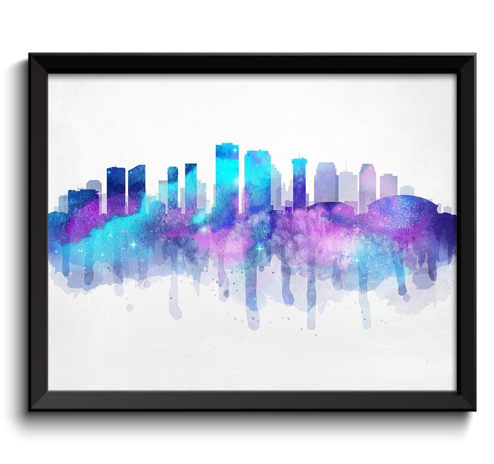 New Orleans Turquoise Blue Purple Pink Skyline Louisiana USA United States Cityscape Art Print Poste