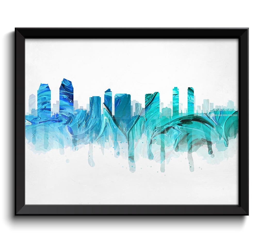 San Diego Green Turquoise Blue Skyline California USA United States Cityscape Art Print Poster Water