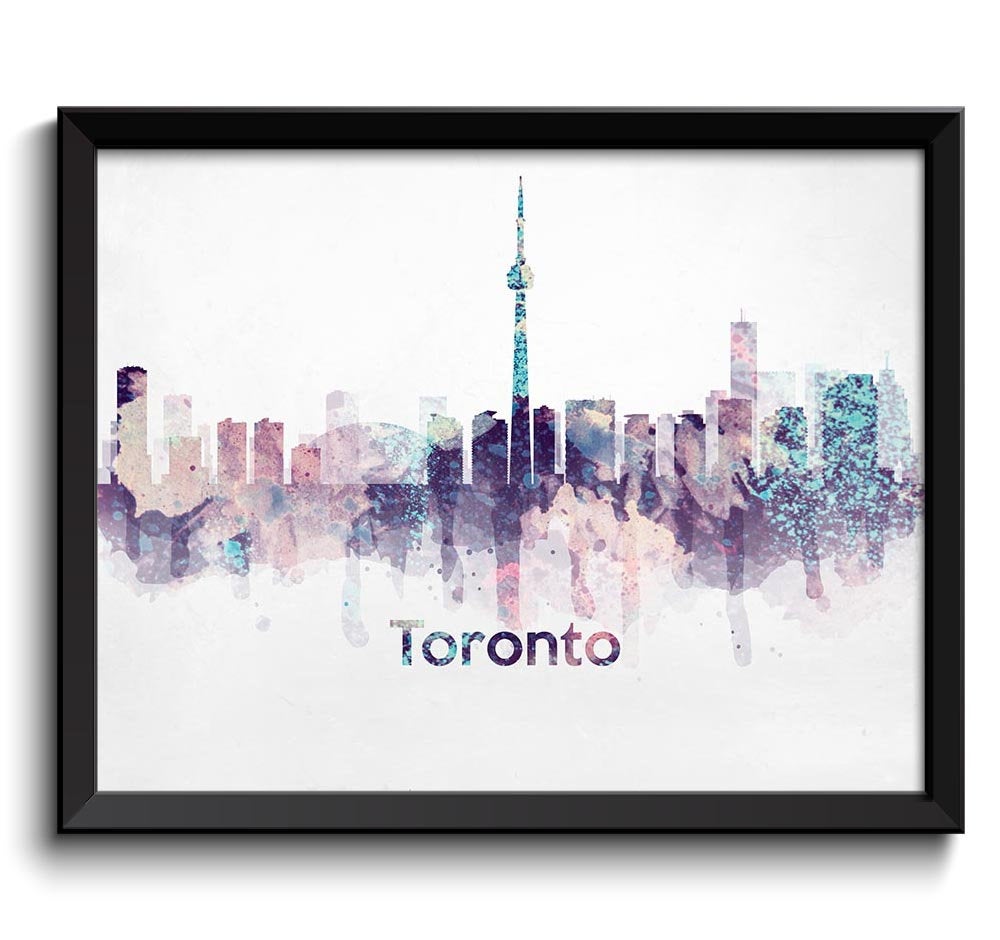 Toronto Skyline Ontario Canada Cityscape City Name Art Print Poster Pink Purple Turquoise Blue Water