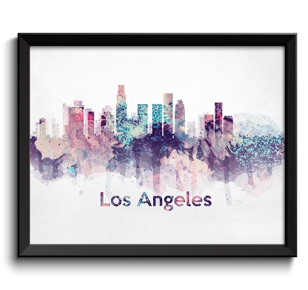 Los Angeles Turquoise Blue Pink Purple Skyline California USA United States Cityscape Art Print Post