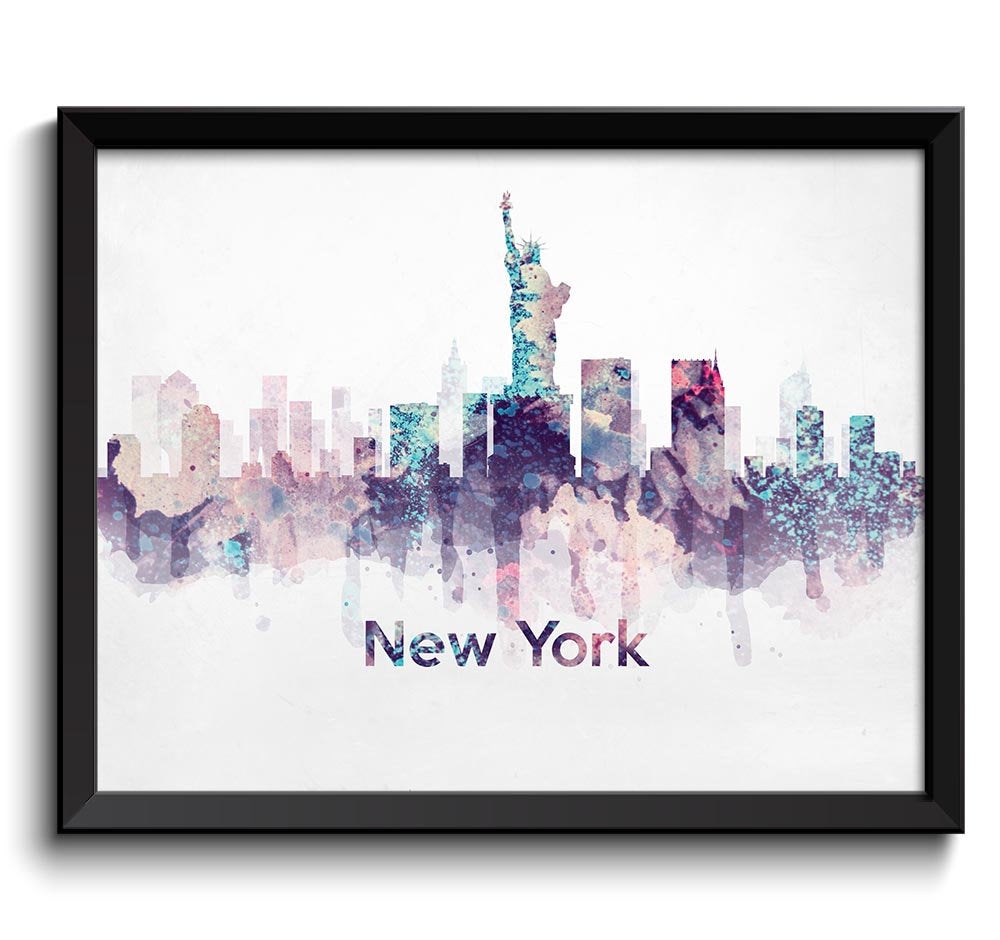 New York City Turquoise Blue Pink Purple Skyline New York Skyline USA United States Cityscape Art Pr