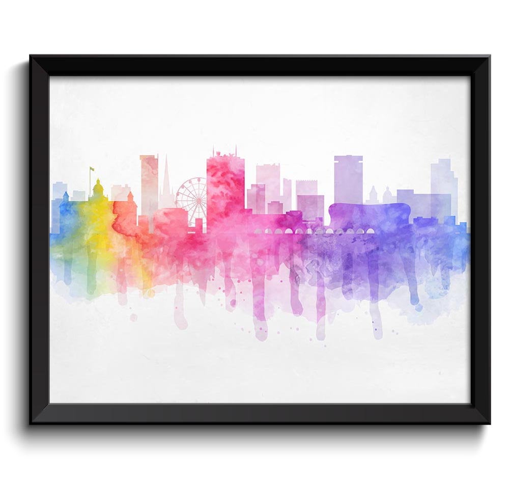 Birmingham Skyline England Europe Cityscape Art Print Poster Rainbow Pink Blue Purple Yellow Orange 