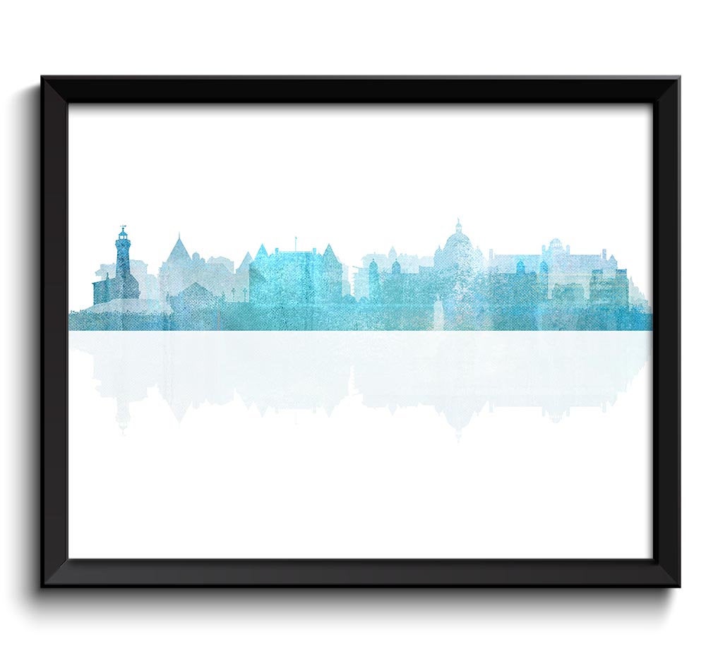 Victoria Skyline City Sky Blue Grey Gray Watercolor Cityscape Print British Columbia Abstract Landsc