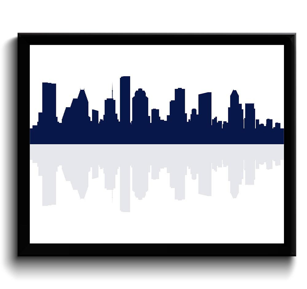 Houston Skyline Texas City Deep Navy Blue Watercolor Cityscape Poster Print Modern Abstract Landscap