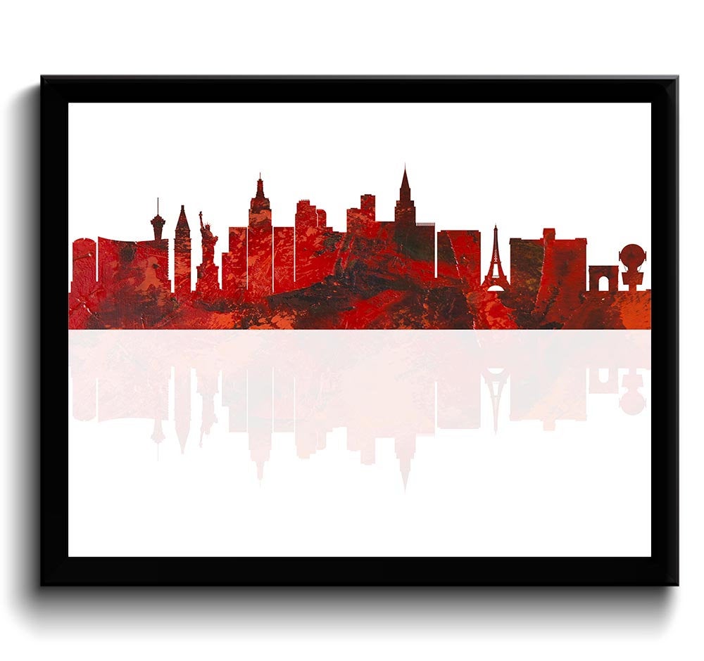 Las Vegas Skyline Nevada City Red Black Watercolor Cityscape Poster Print Abstract Landscape Art Pai