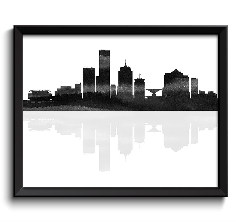 Milwaukee Skyline Wisconsin City Black White Grey Cityscape Poster Print Modern Abstract Landscape A