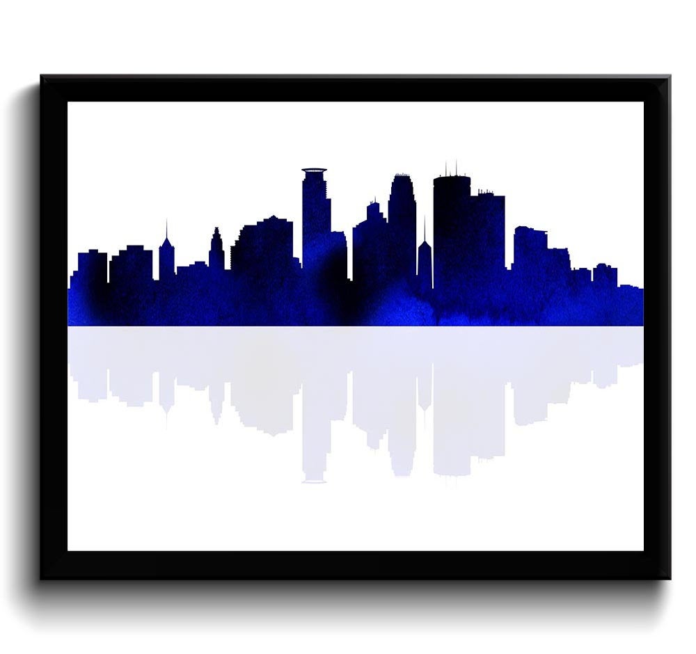 Minneapolis Skyline Minnesota City Deep Navy Blue Watercolor Cityscape Poster Print Modern Abstract 