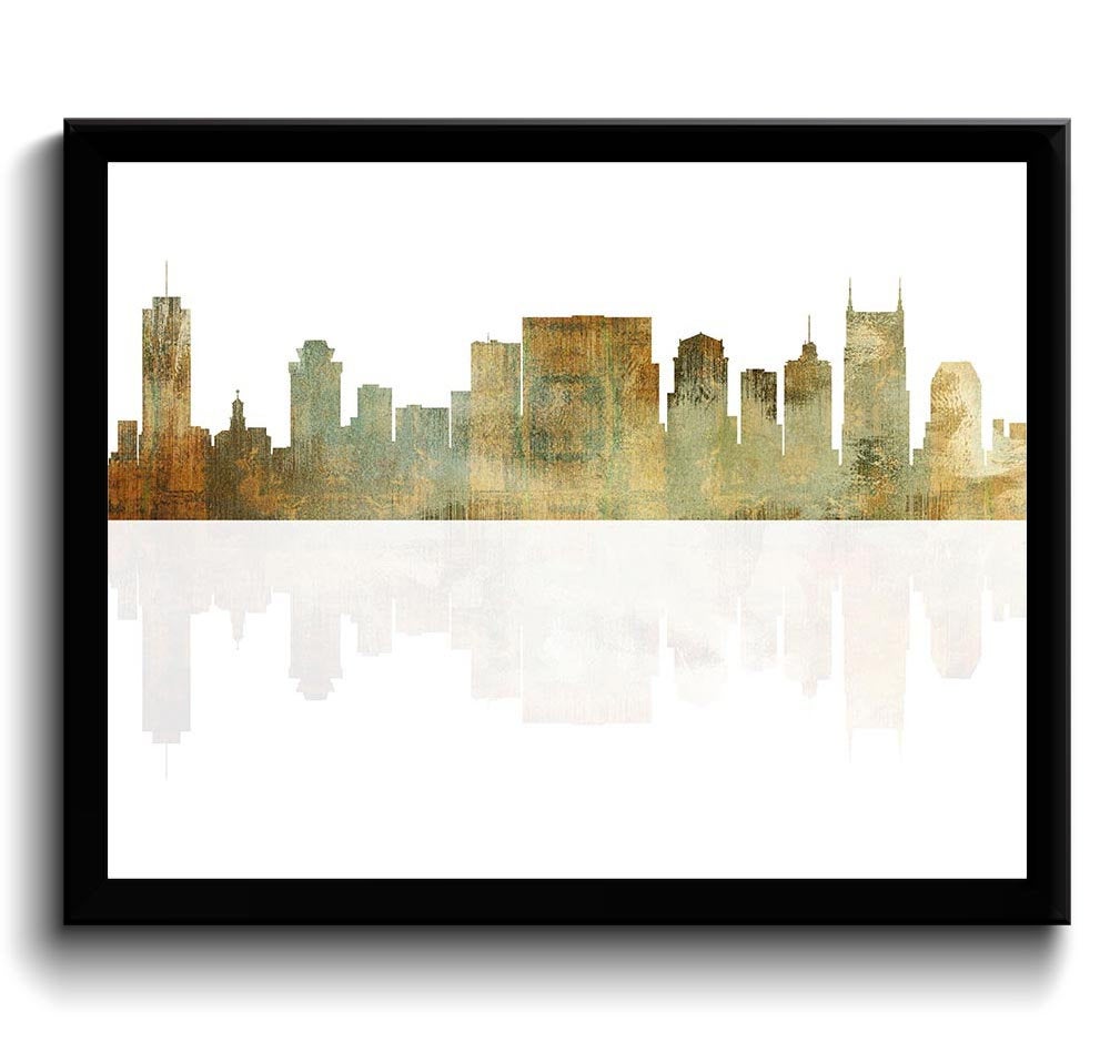 Nashville Skyline Tennessee City Beige Gold Brown Watercolor Cityscape Poster Print Abstract Landsca