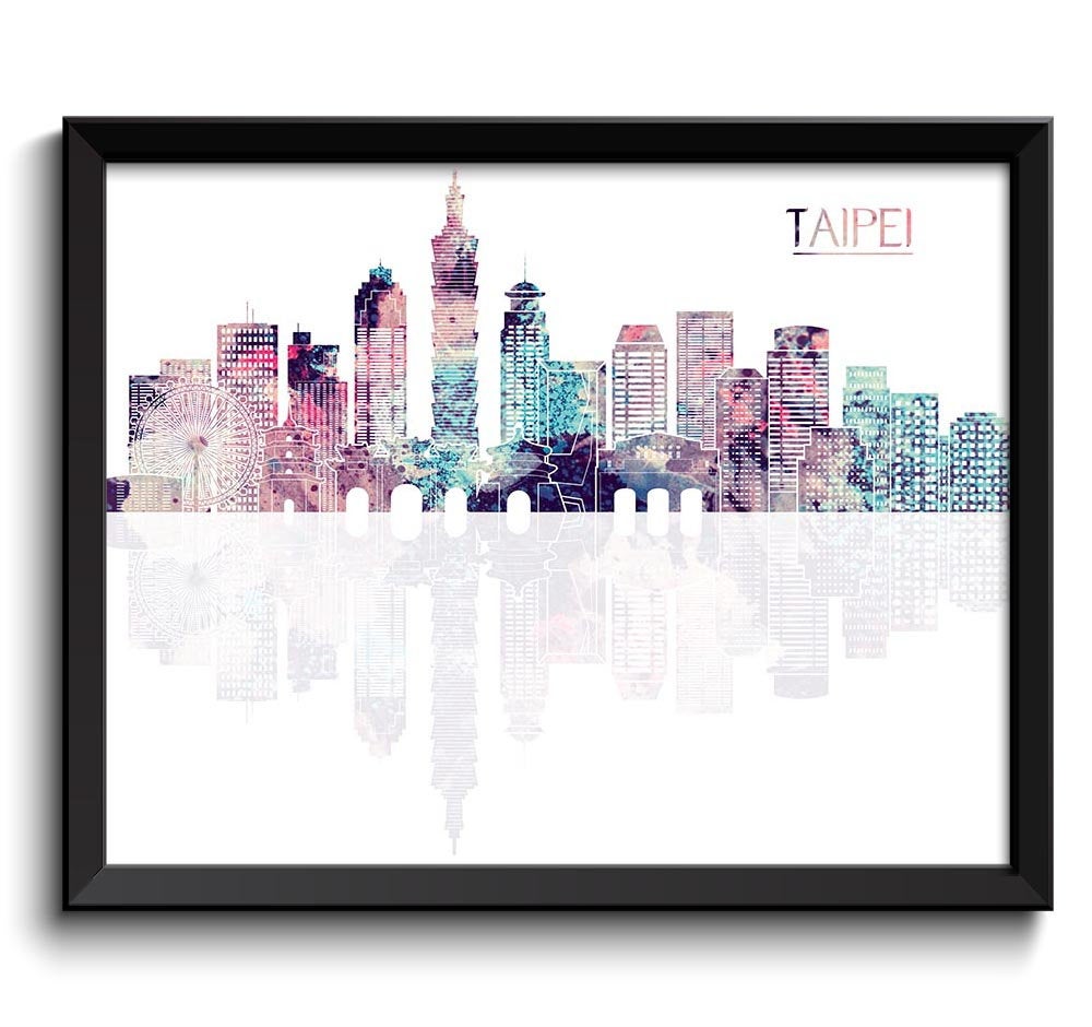 Taipei Skyline Pink Purple Baby Blue Beige City Colorful Cityscape Print Poster Taiwan Asia Landscap