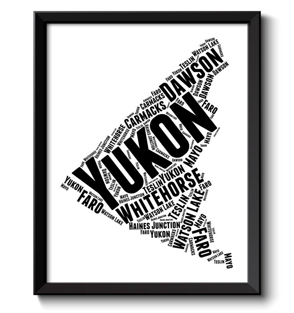 Yukon Map Province Canada Text Word Watercolor Poster Print Black White Modern Abstract Landscape Ar