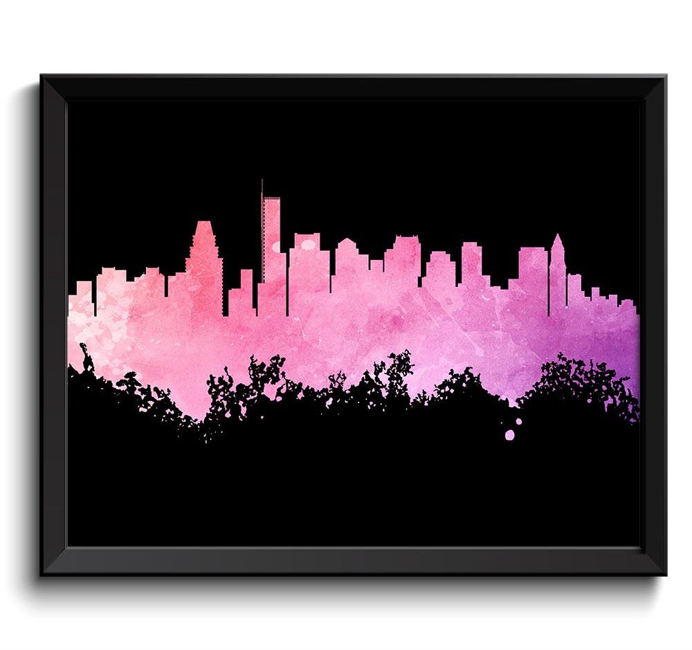 Boston Skyline Massachusetts Black Pink Purple Watercolor Cityscape Poster Print Landscape Art Paint