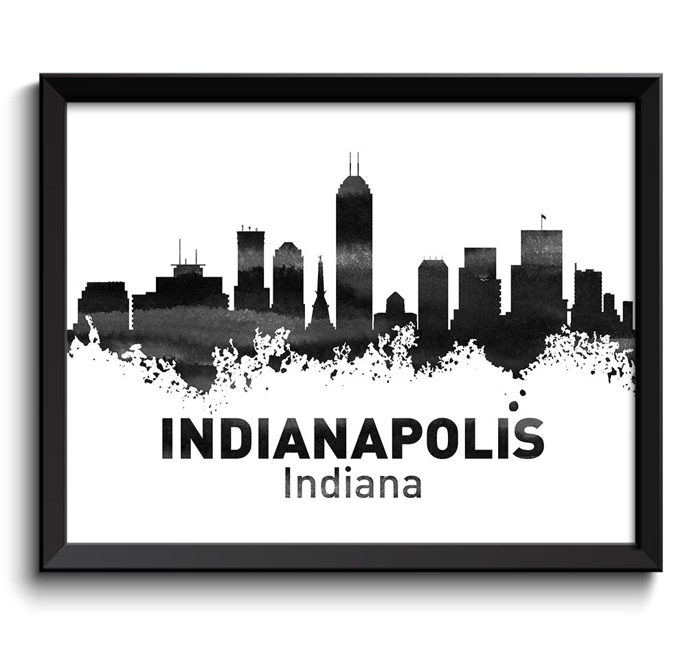 Indianapolis Skyline Indiana City Rust Red Beige Moss Green Watercolor Cityscape Poster Print Landsc