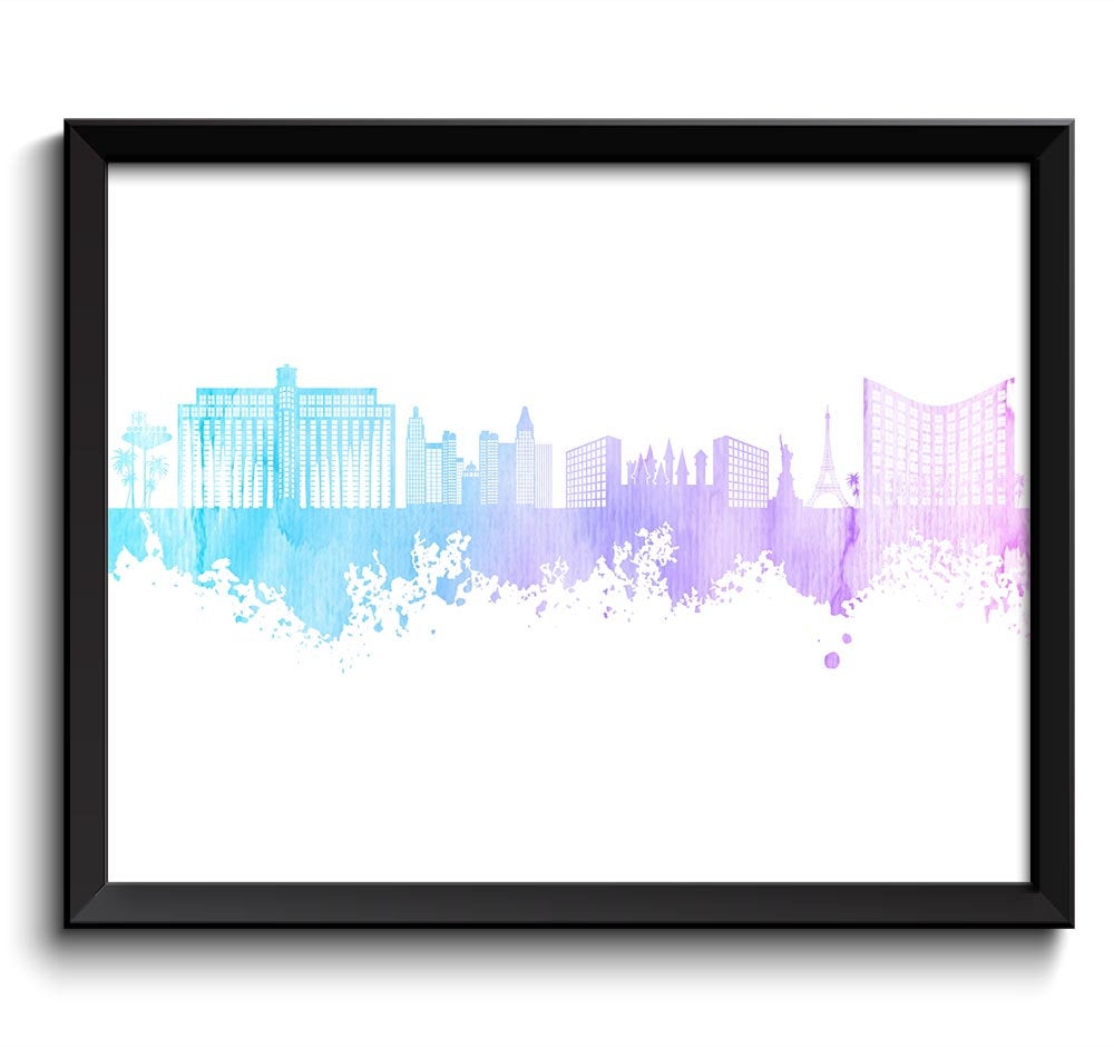 Las Vegas Skyline Baby Blue Pink Purple Watercolor Painting Las Vegas Nevada Las Vegas Wall Art Prin