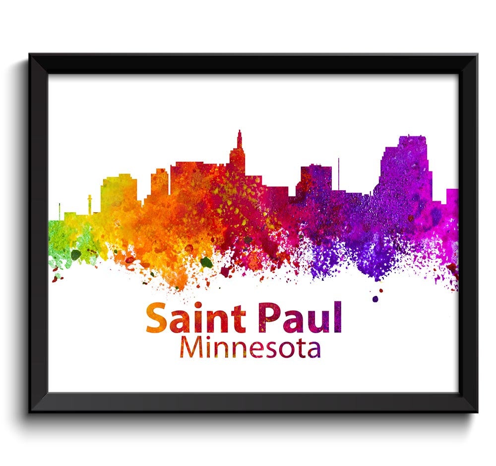 Saint Paul Skyline Minnesota City Colorful Red Pink Purple Orange Watercolor Cityscape Poster Print 