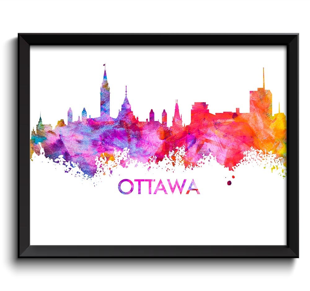 Ottawa Skyline Pink Purple Red Orange Painting Poster Print Ontario Wall Decor Canada Wall Art Citys