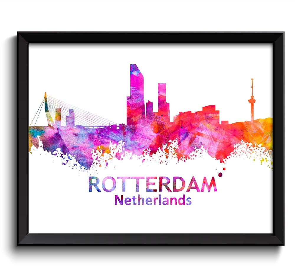 Rotterdam Skyline Yellow Red Pink Purple Painting Poster Print Netherlands Wall Decor Art Home Decor