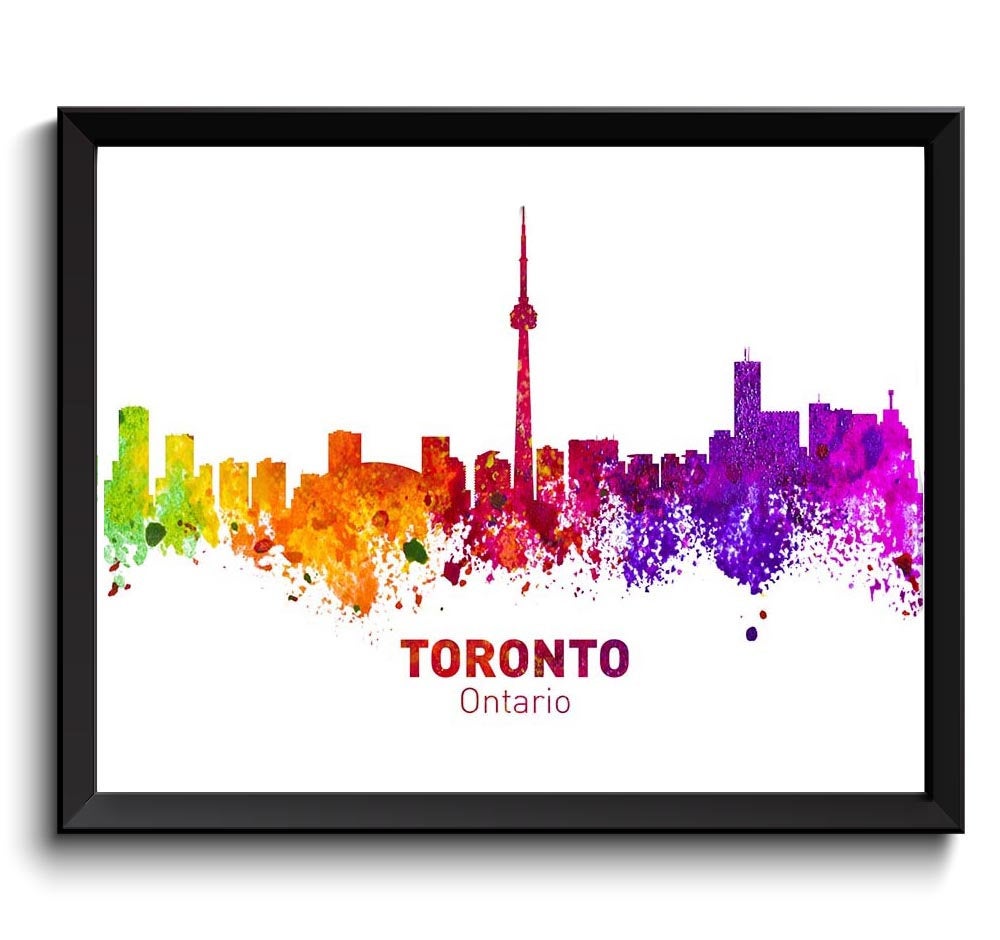 Toronto Skyline City Cityscape Canada Colorful Watercolor Poster Print Landscape Art Painting Red Pu