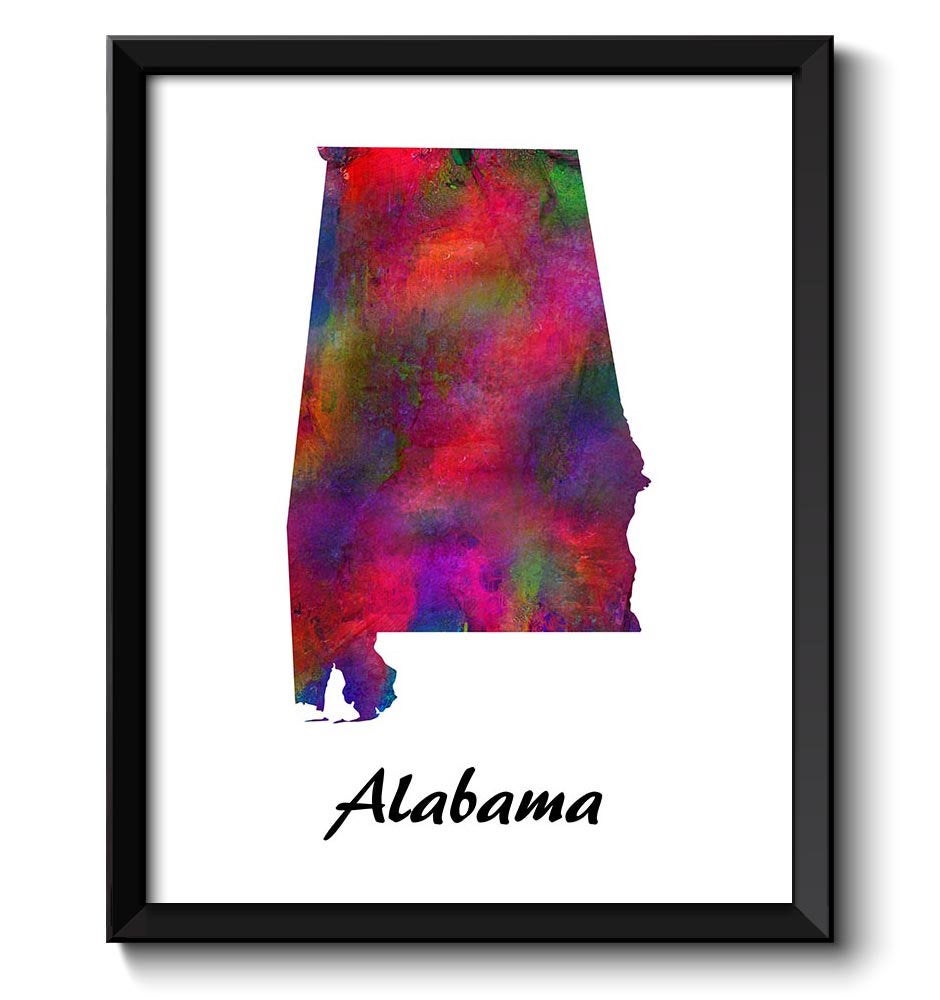 Alabama Map State Watercolor Painting Poster Print USA United States Abstract Landscape Art Colorful