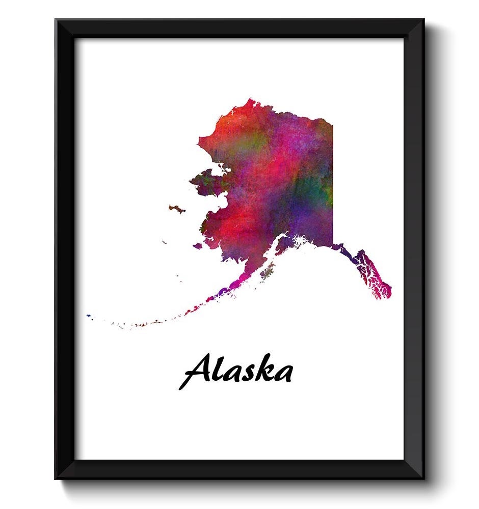 Alaska Map State Watercolor Painting Poster Print USA United States Modern Abstract Landscape Art Co