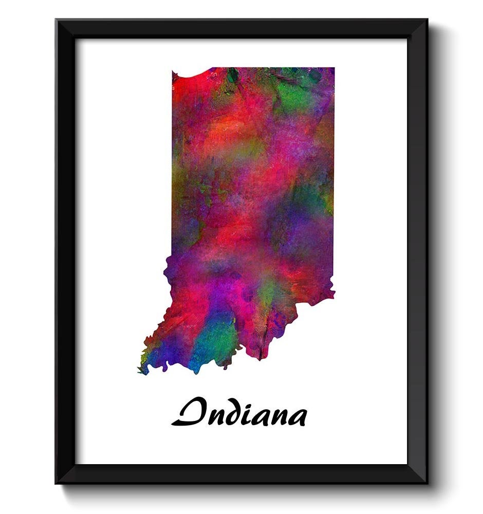 Indiana Map State Watercolor Painting Poster Print USA United States Abstract Landscape Art Colorful