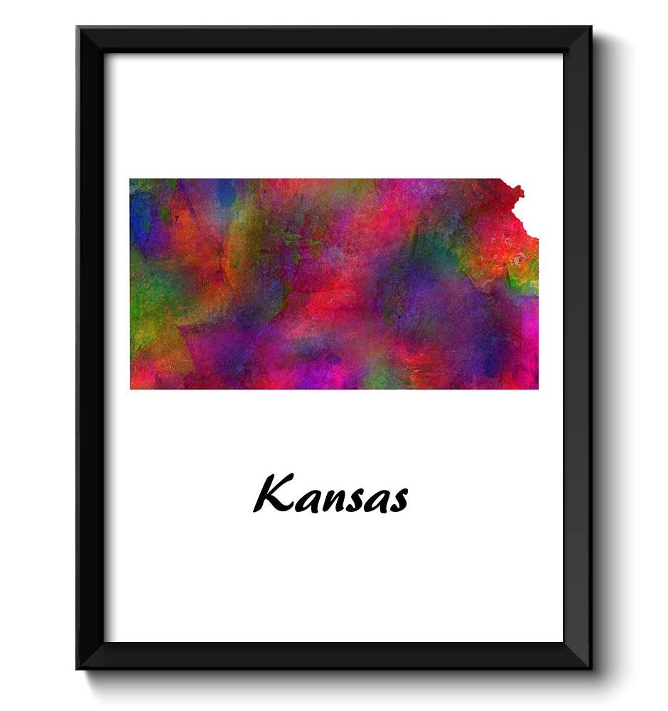 Kansas Map State Watercolor Painting Poster Print USA United States Modern Abstract Landscape Art Co