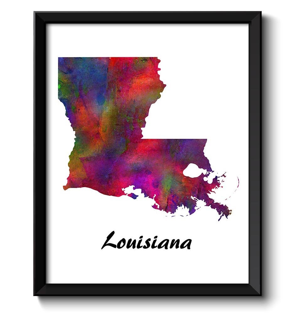 Louisiana Map State Watercolor Painting Poster Print USA United States Abstract Landscape Art Colorf