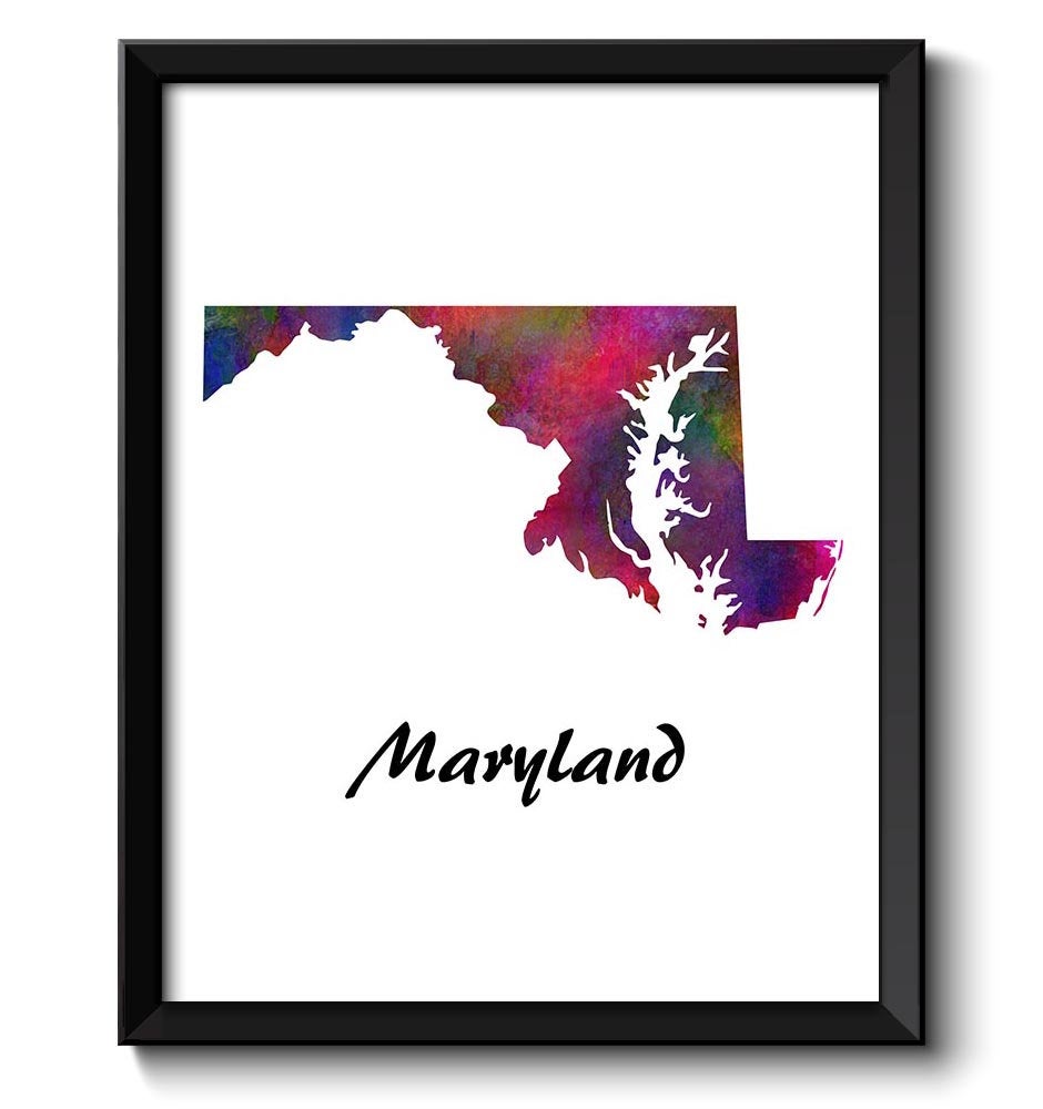 Maryland Map State Watercolor Painting Poster Print USA United States Abstract Landscape Art Colorfu