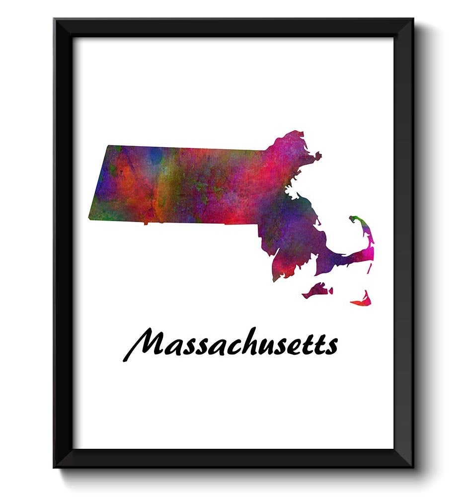 Massachusetts Map State Watercolor Painting Poster Print USA United States Abstract Landscape Art Co