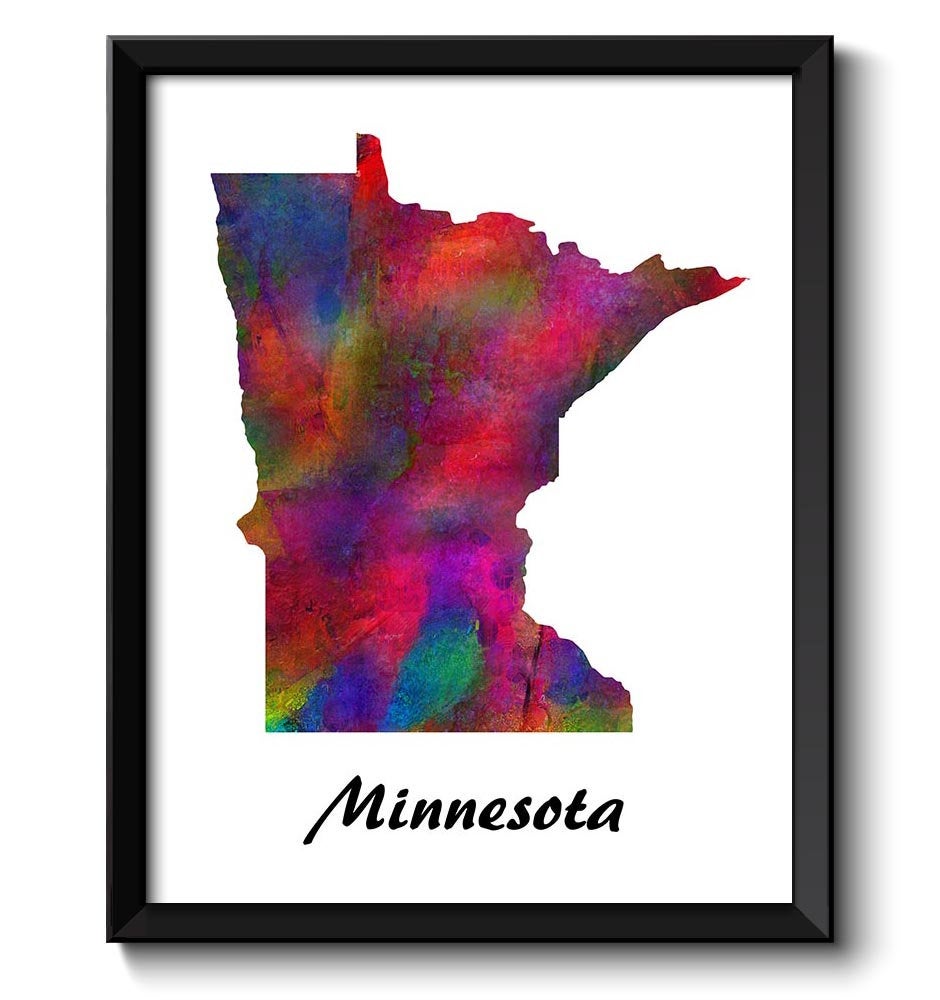 Minnesota Map State Watercolor Painting Poster Print USA United States Abstract Landscape Art Colorf