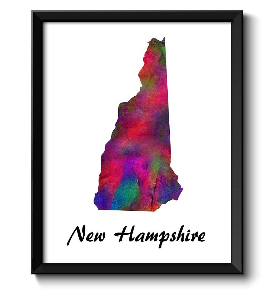 New Hampshire Map State Watercolor Painting Poster Print USA United States Abstract Landscape Art Co