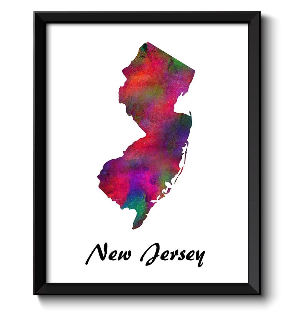 New Jersey Map State Watercolor Painting Poster Print USA United States Abstract Landscape Art Color