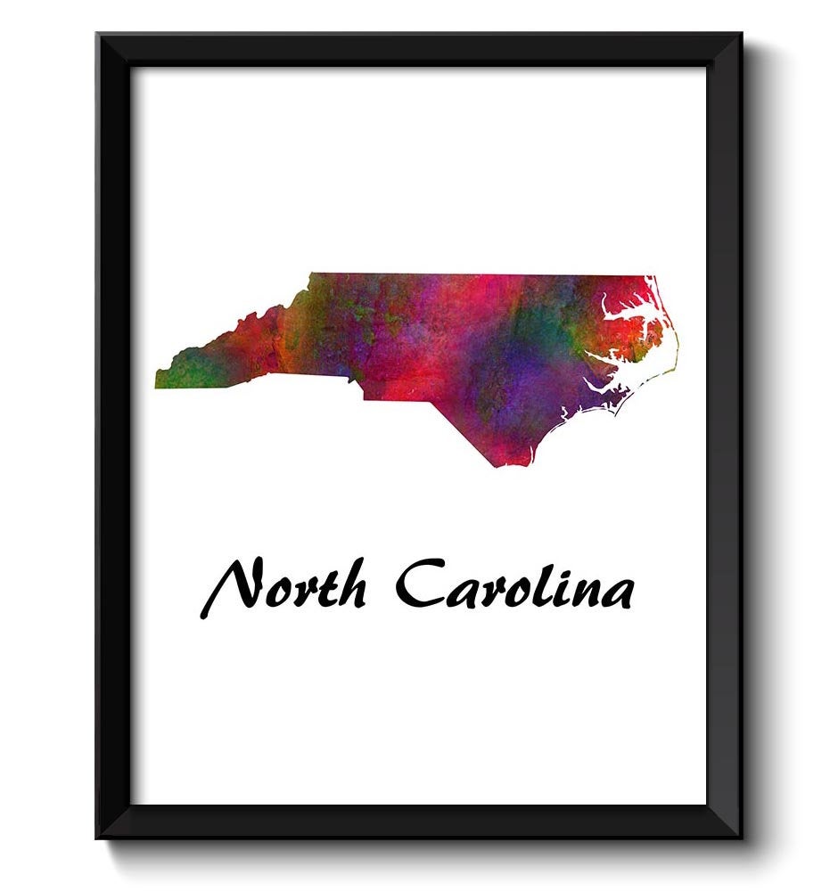 North Carolina Map State Watercolor Painting Poster Print USA United States Landscape Art Colorful R