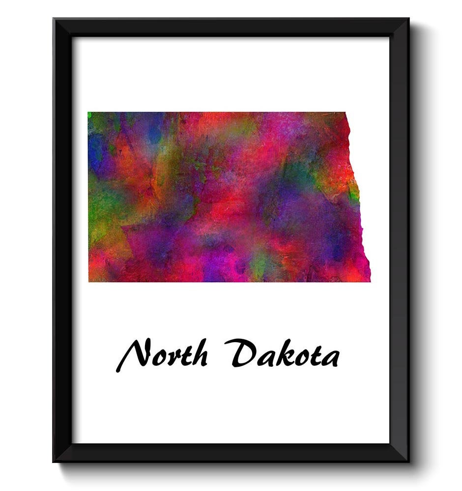 North Dakota Map State Watercolor Painting Poster Print USA United States Abstract Landscape Art Col