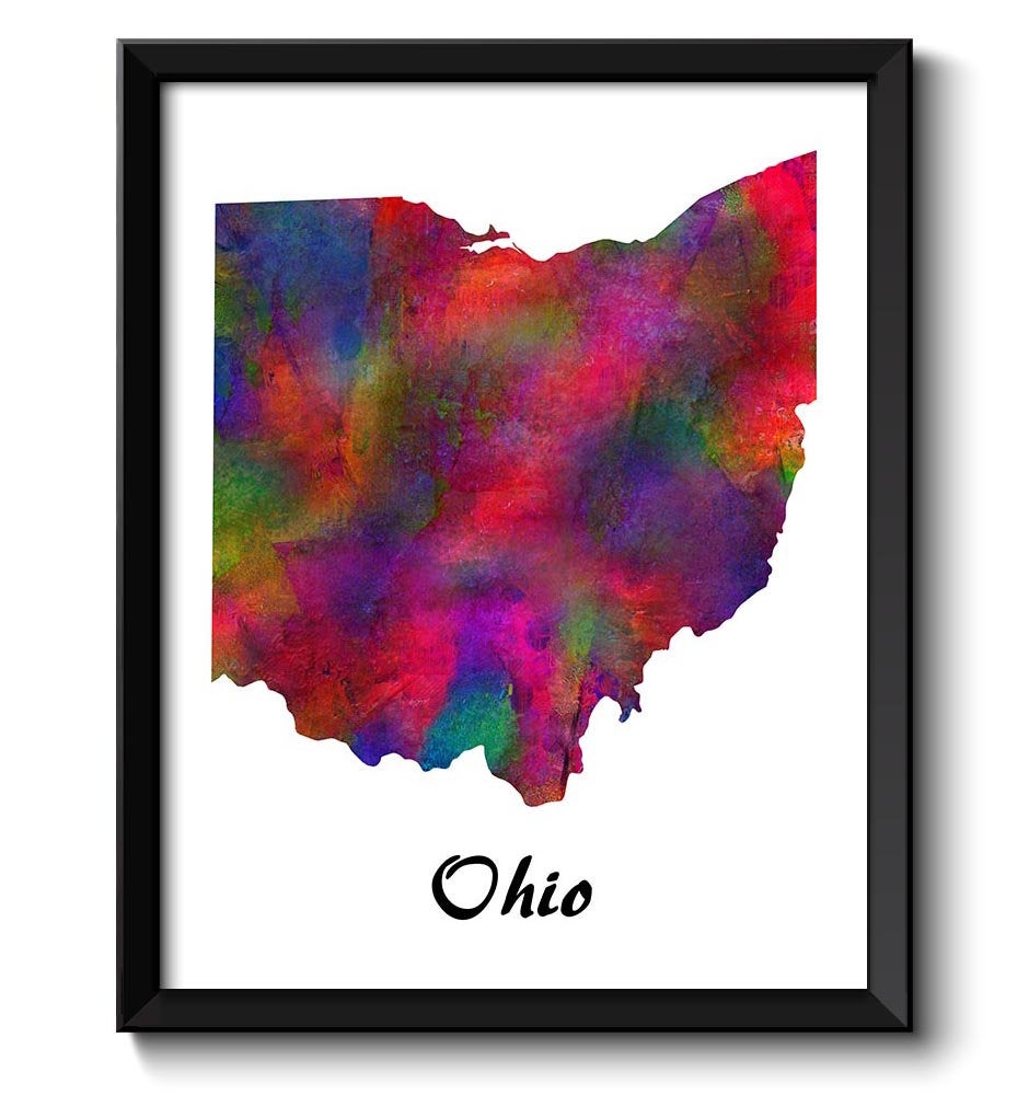 Ohio Map State Watercolor Painting Poster Print USA United States Modern Abstract Landscape Art Colo