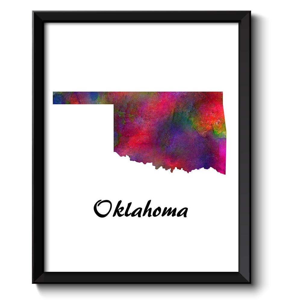 Oklahoma Map State Watercolor Painting Poster Print USA United States Abstract Landscape Art Colorfu