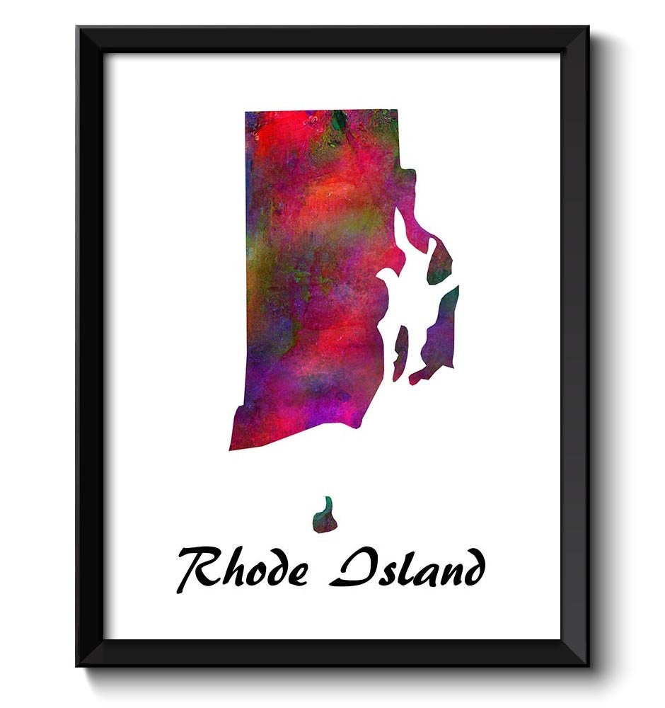 Rhode Island Map State Watercolor Painting Poster Print USA United States Abstract Landscape Art Col