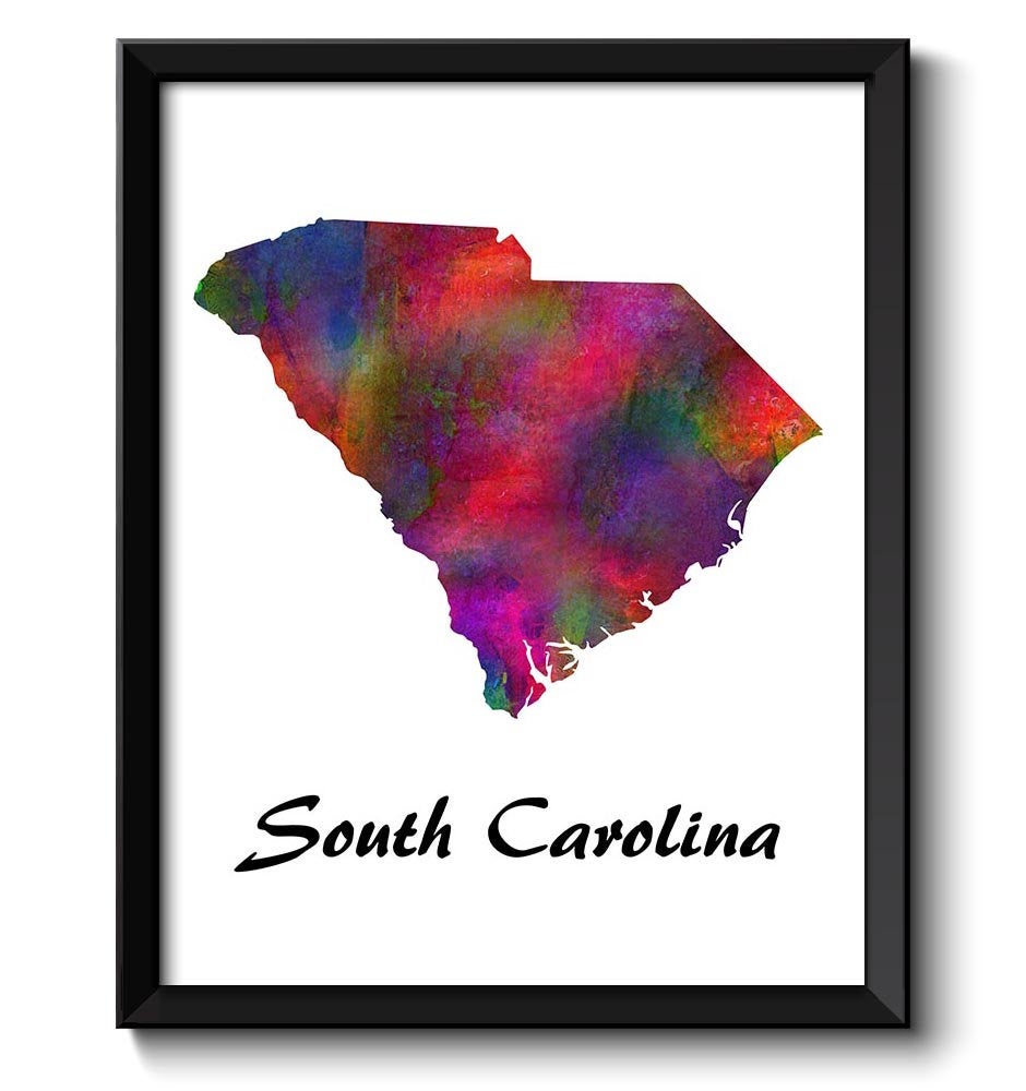 South Carolina Map State Watercolor Painting Poster Print USA United States Landscape Art Colorful R