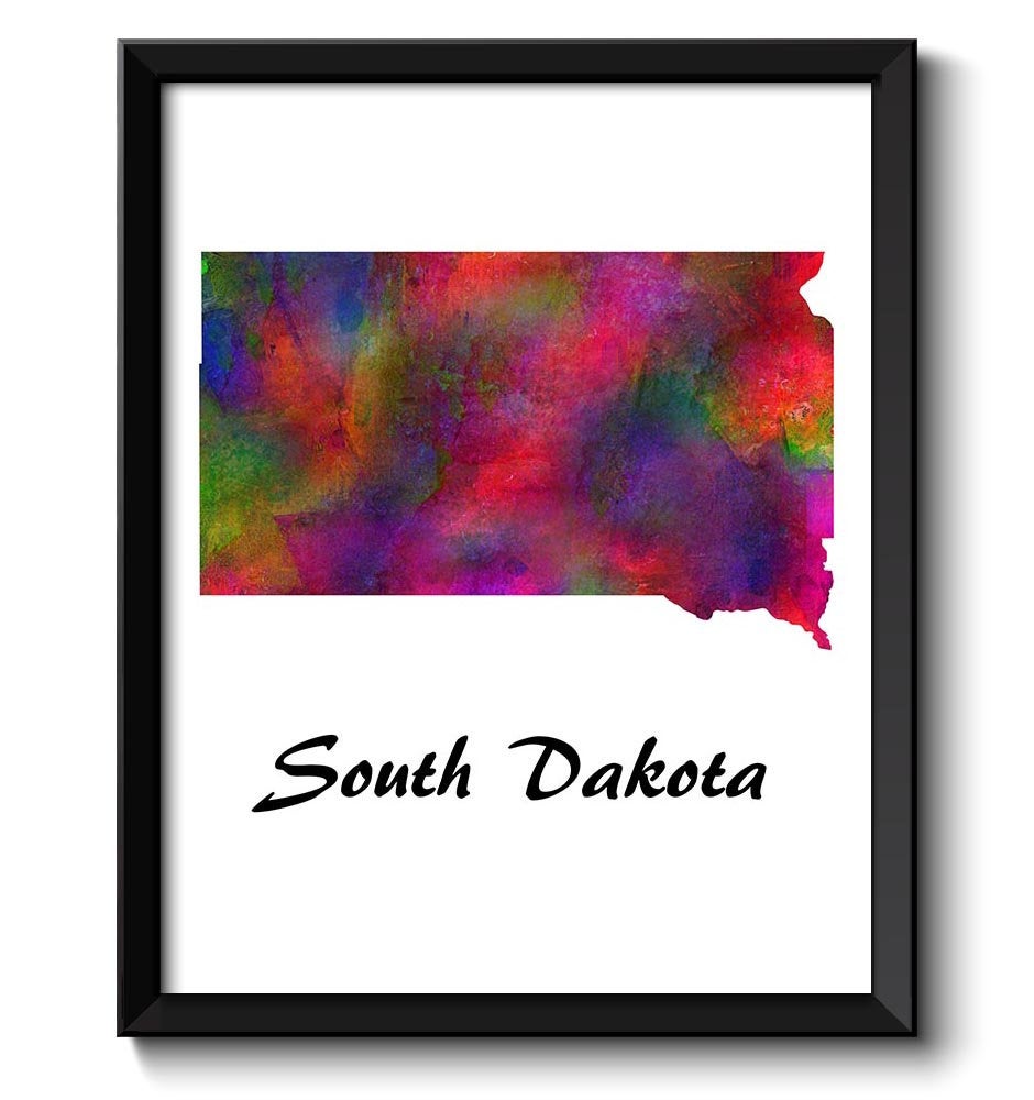 South Dakota Map State Watercolor Painting Poster Print USA United States Abstract Landscape Art Col