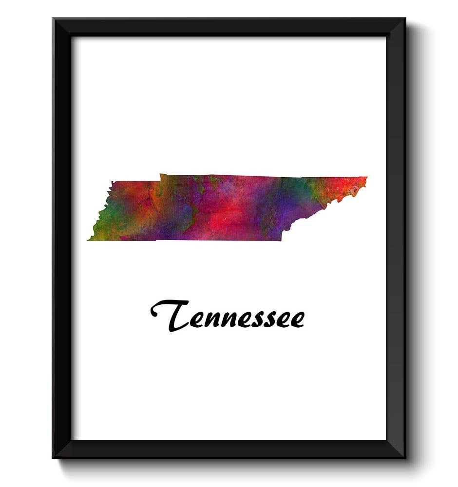 Tennessee Map State Watercolor Painting Poster Print USA United States Abstract Landscape Art Colorf