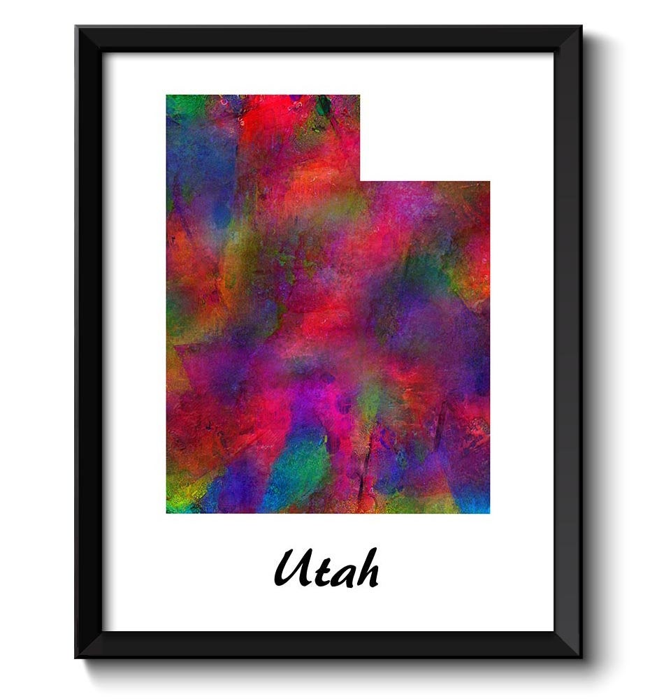 Utah Map State Watercolor Painting Poster Print USA United States Modern Abstract Landscape Art Colo