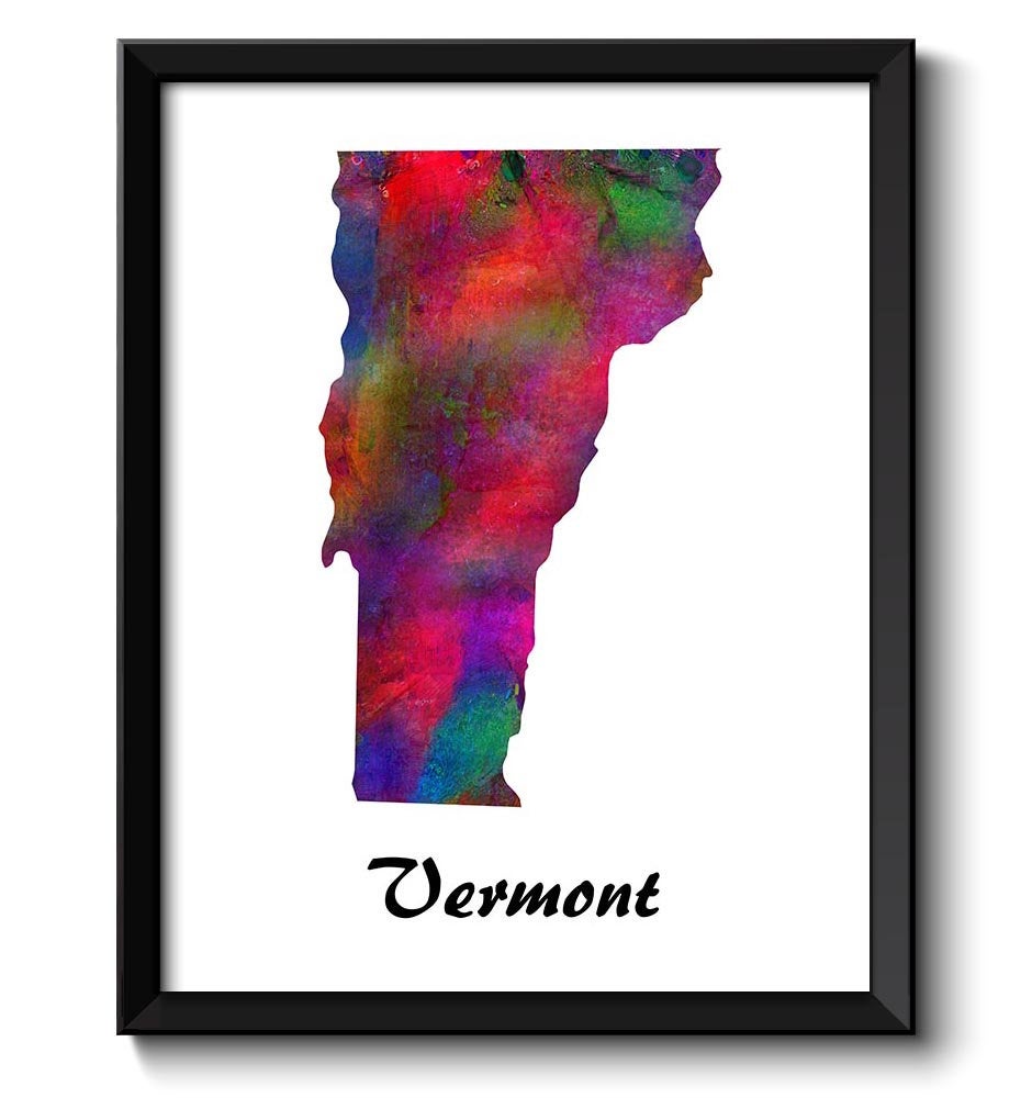 Vermont Map State Watercolor Painting Poster Print USA United States Abstract Landscape Art Colorful